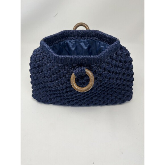 Vintage Boho Crochet Knit‎ Tote Handbag Beach Hobo, Clutch Handbag Navy Blue - Picture 5 of 9